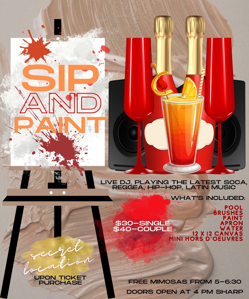 SIP AND PAINT Colorful Invitation Paint Invitation Sip and Paint Party Canva sip and Paint Flyer
