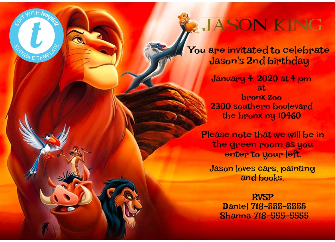 Lion King Invitation Lion King Invitation Printable Lion King Birthday