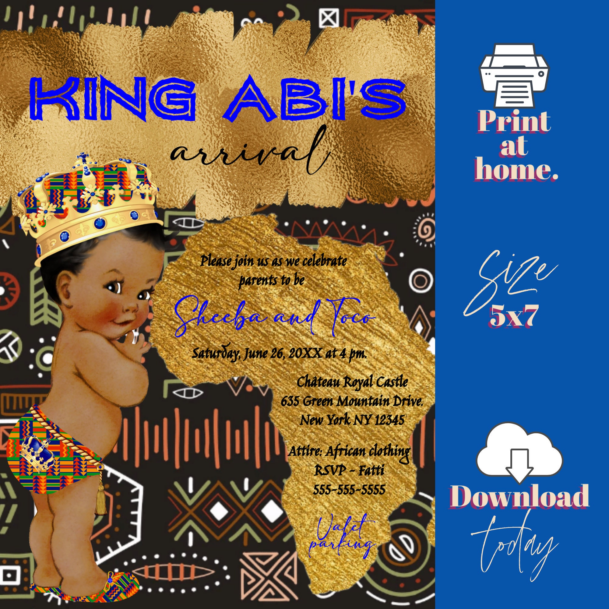 BABY SHOWER Invitation African Theme Its a Baby 100% Editable Print at ...