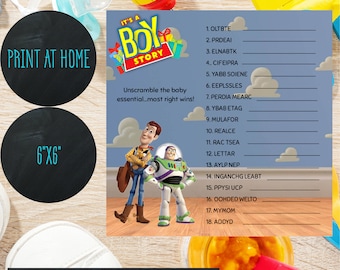 Ontrabbel de woorden | Het is een jongensverhaal babyshower | Het is een jongen die | Onscramble babyshower | PRINT THUIS | Babyshower spel
