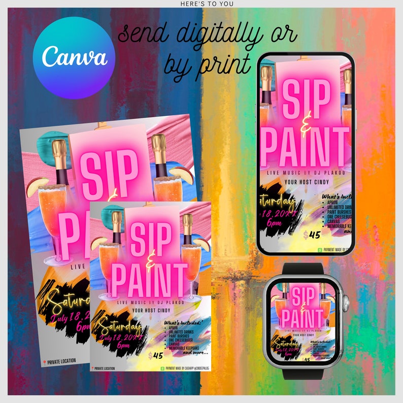Sip and Paint Flyer Edit Yourself CANVA Sip and Shop Flyer Paint With a