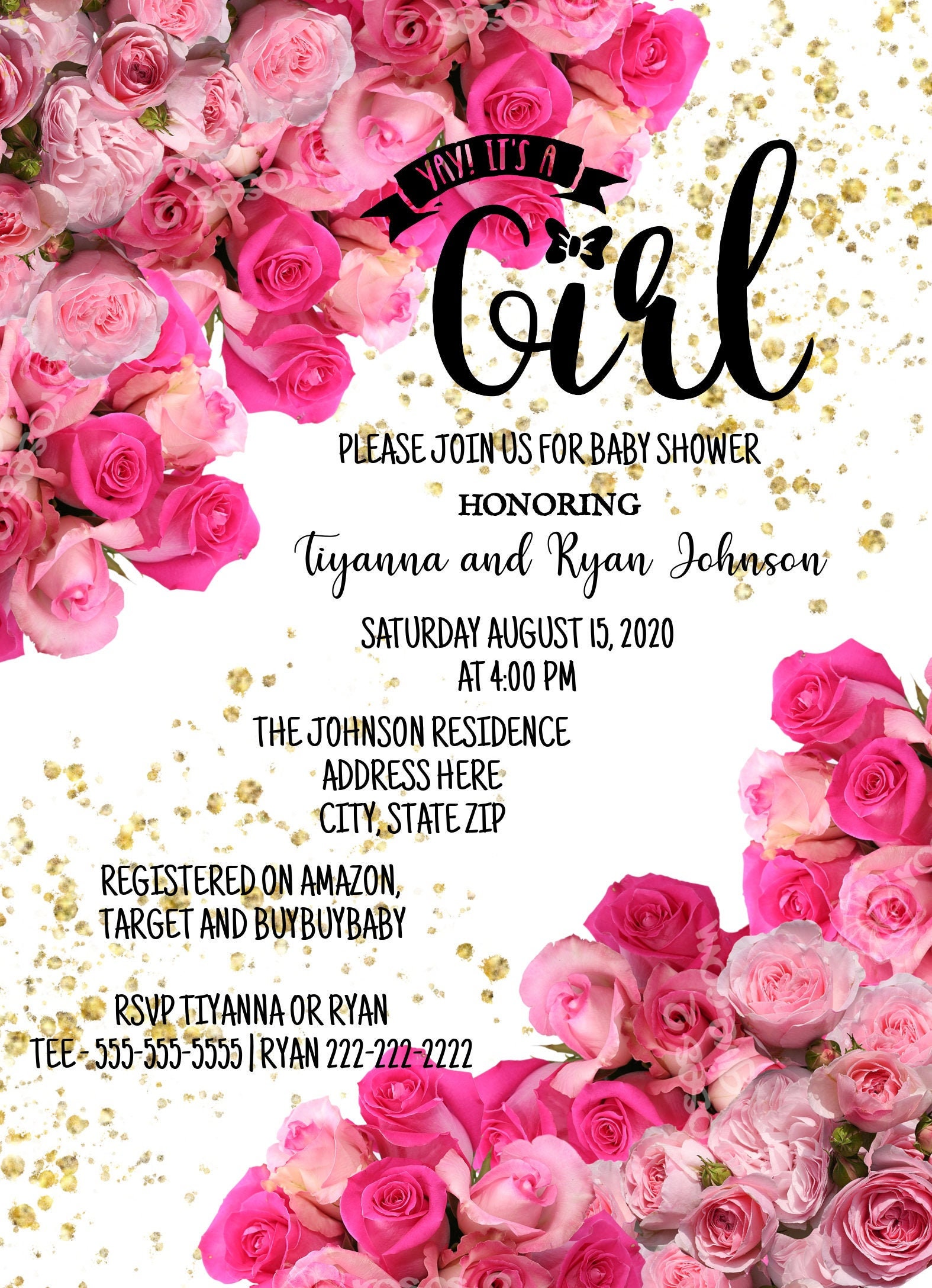 Baby Shower Invitation PRINT AT HOME Rose Invitation Etsy