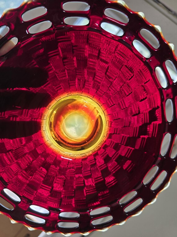 FENTON Amberina Basketweave Plate