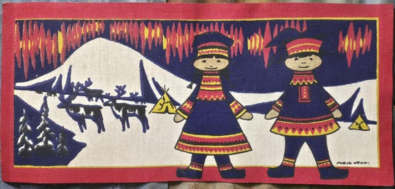 Retro Scandinavian Folk Art Wall Hanging - signed Mirja Vänni