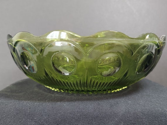 INDIANA Glass 8" Green Glass Bowl Thumprint