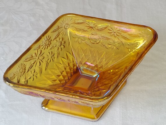 INDIANA Glass Marigold footed bowls, "Pineapple" set of 4