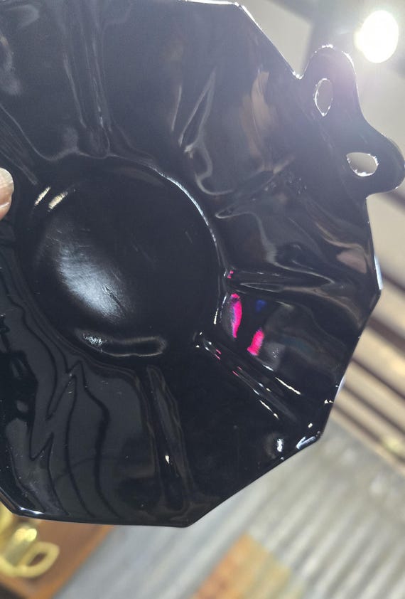 L.E. SMITH Black Amethyst Glass Bonbon Bowl, c.1929-34