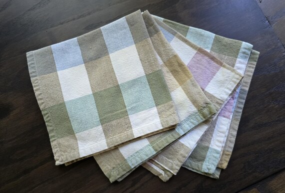 Set of 4 Vintage Check Cotton Napkins