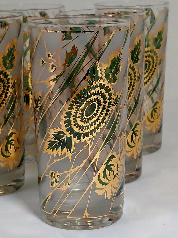 CULVER Ltd. Highball Glasses Chrysanthemum, Set of 8