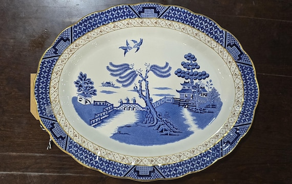 Vintage Blue and White Platter, "Real Old Willow", 14 in.