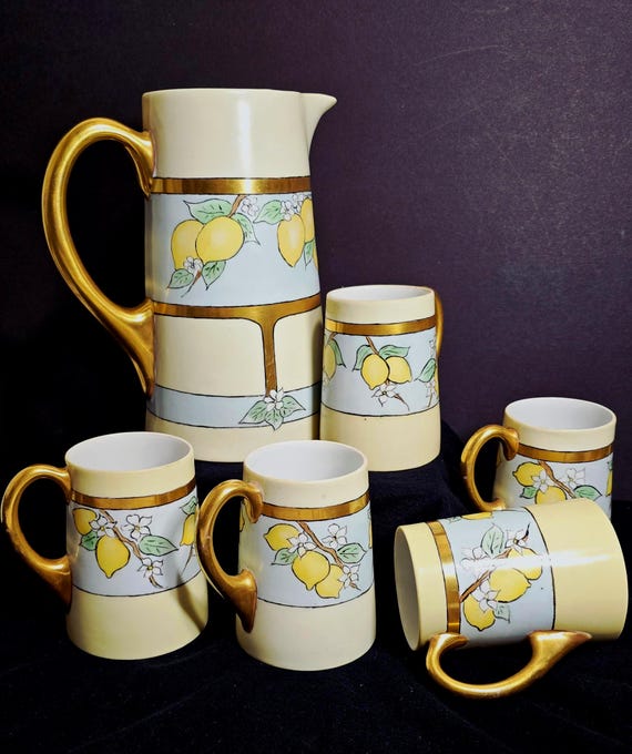 Antique Hand-painted Lemonade Set, 6 pcs., c. 1924