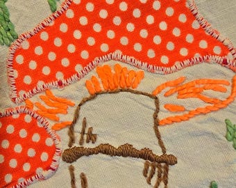 Mushroom Applique Linen Tablecloth