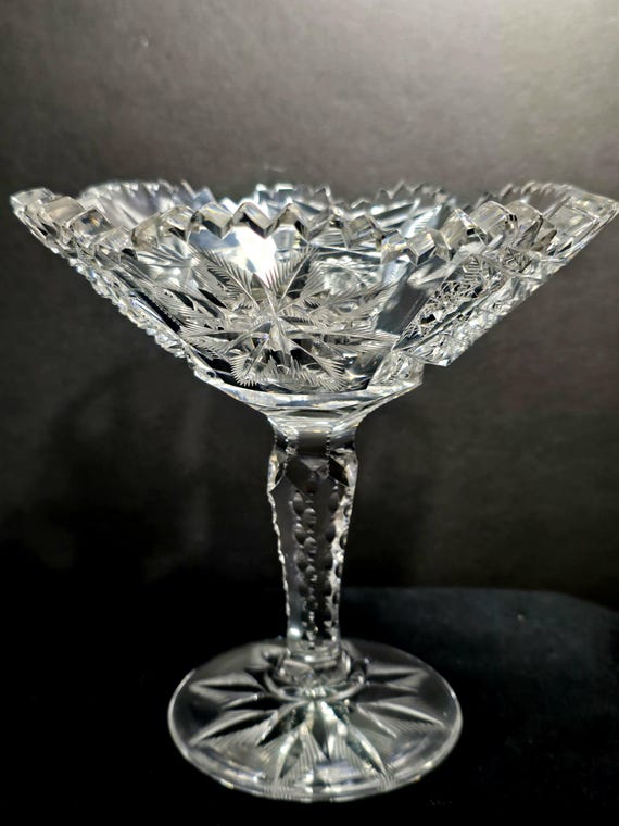 Signed American Brilliant Cut Glass Footed Comport by Clark, c 1902