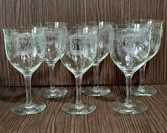 Set of 6 Antique FOSTORIA Etched-mold Goblets, c. 1917