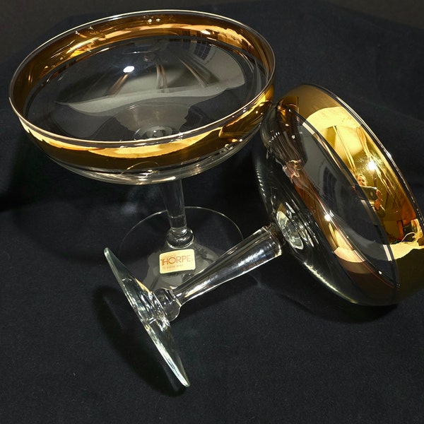 Set of 2 DOROTHY THORPE 18k Gold-rimmed Compote Large Cocktail Glass
