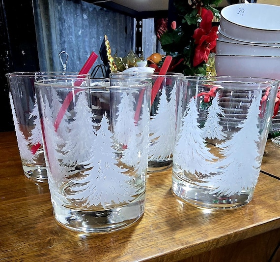 Set of 4 Frosted Tree DOF Bar Glasses