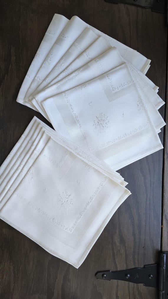 Vintage Cotton Damask Napkins, set of 12
