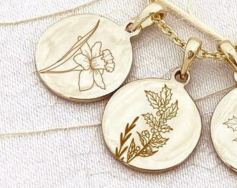 December Birth Flower Necklace (Narcissus & Holly) • FLORA I