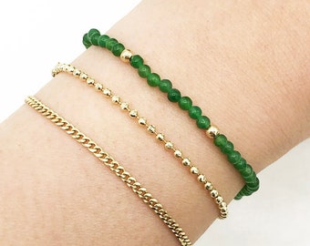 Jade & 14K Solid Gold "Good Luck" Bracelet