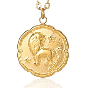 Leo sterrenbeeld medaillon ketting met geschulpte rand