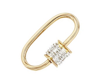 Diamond Carabiner Clasp in 14K Solid Gold  • Karabiner • Clip • Shackle • Metal Loop