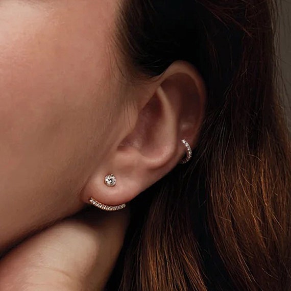 Lab grown Diamond Curved Bar Earring Jackets Etsy
