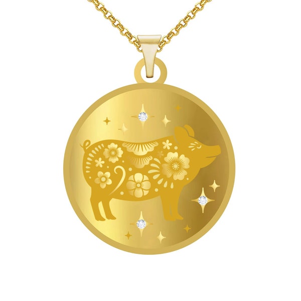 Year of The Pig (豬) • LUNAR I • Diamond Lunar Zodiac Coin Pendant