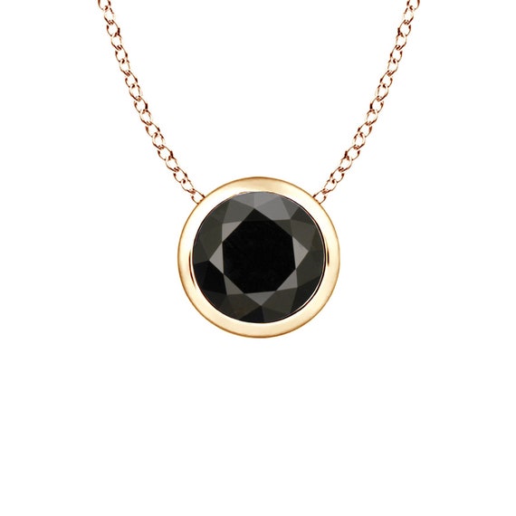 Solitaire Black Diamond Bezel Necklace 