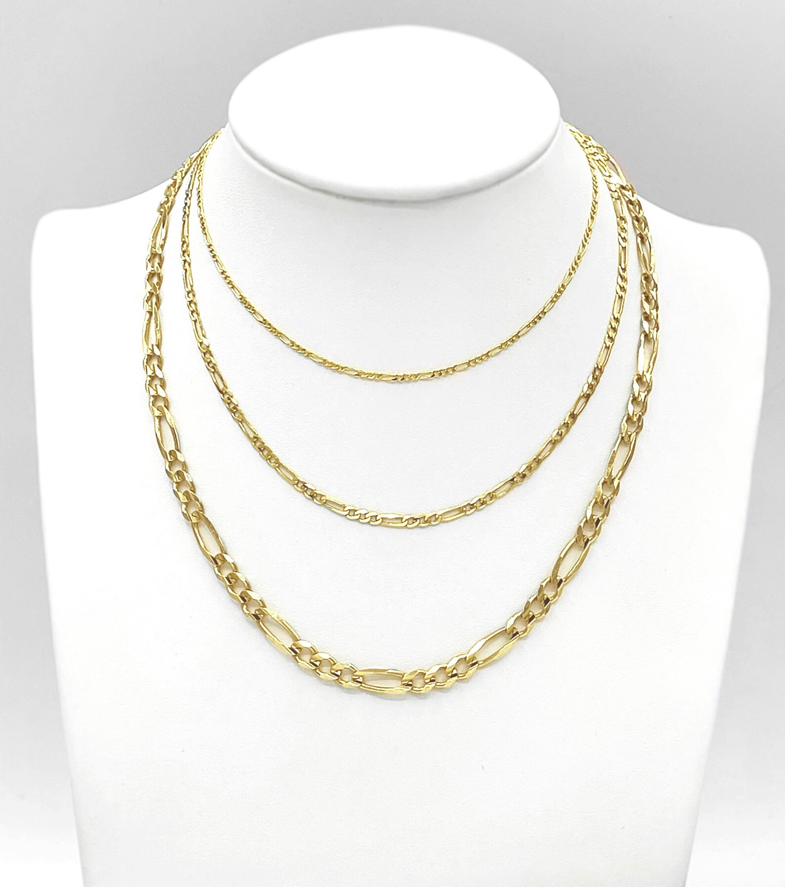 14K Solid Gold Figaro Chain Necklace Etsy