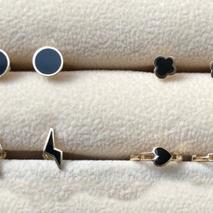 Black Onyx Circle Earrings Onyx Noir Round Earrings 14K Solid Gold Border image 8