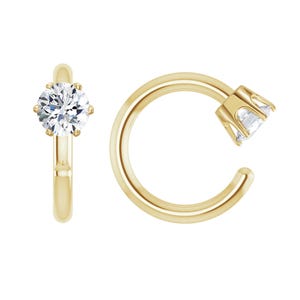 Dainty 6mm Reverse Round Diamond Huggie Earrings - Open Gold Hoops for Everyday Elegance