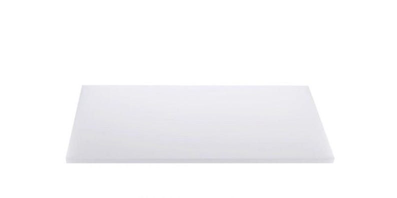May include: A white plastic cutting board, ideal for preparing food.