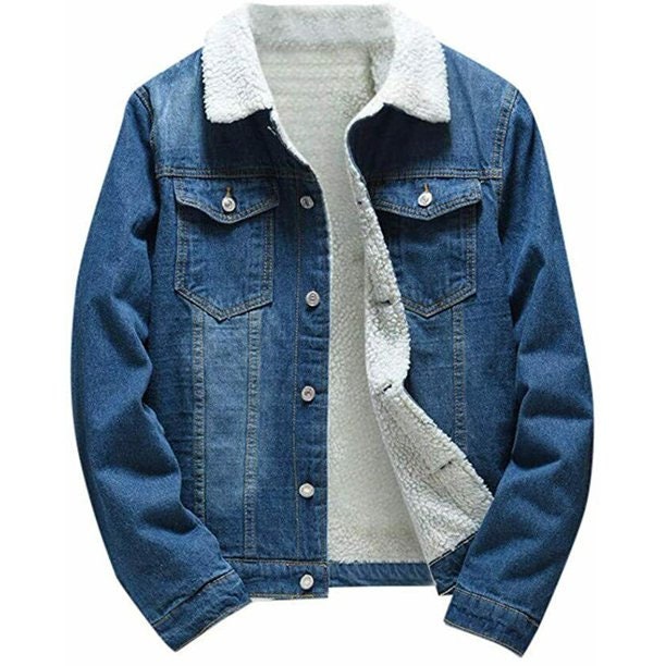 Men's Denim Sherpa Jacket Classic Cotton Button up Fleece - Etsy