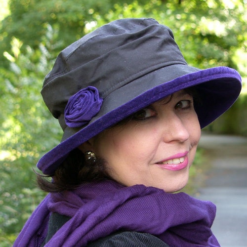 Rain Hat for Women in Purple Velvet and 