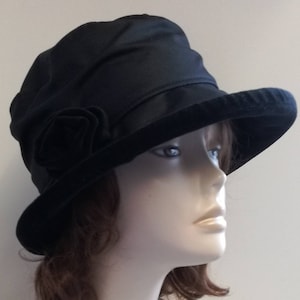 Cappello antipioggia in cotone cerato impermeabile: cappello Elizabeth in velluto nero