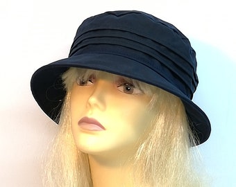 Narrow brim rain hat in various colours, Martha pleated waterproof hat, wax cotton rain hat suits petite women