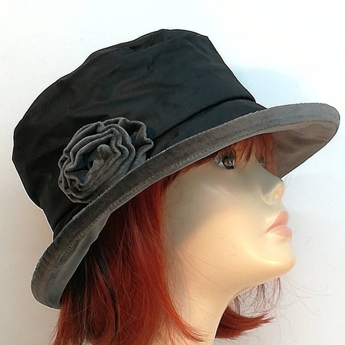 Grey and Black Rain Hat Ladies 