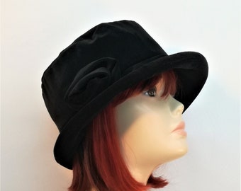 Velvet hat for ladies in several colours. Winter hat for women with matching rose.