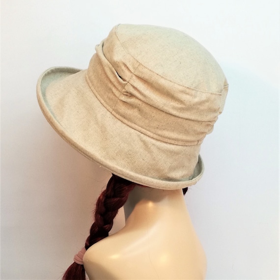 Natural Irish Linen Sun Hat, Womens Neutral Ruched Summer Hat the Lily. -   Canada