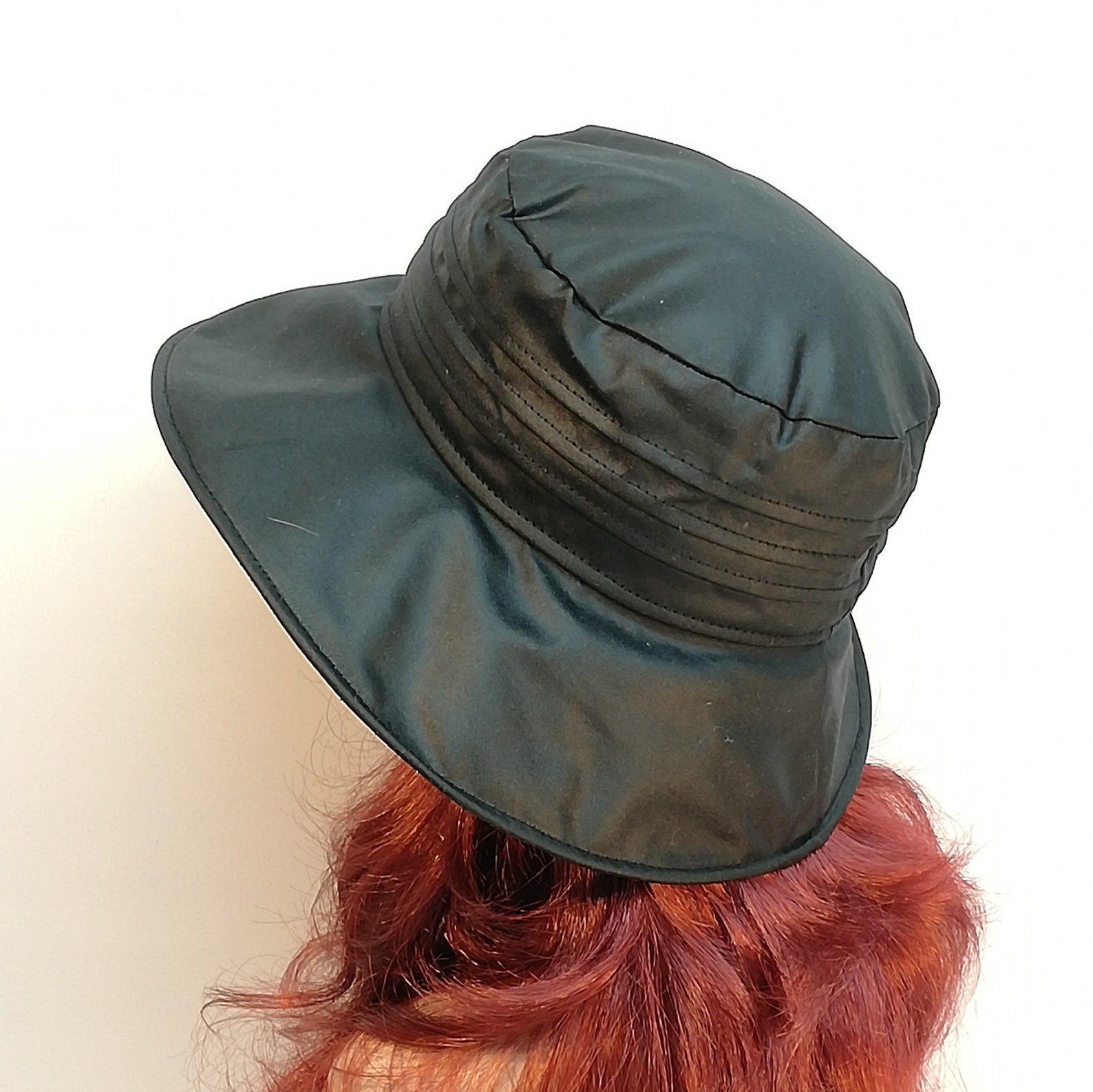 Black wide brimmed rain hat. Wax cotton rain hat with pleats Etsy