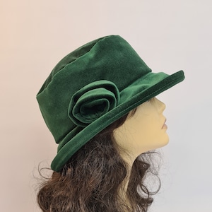 Velvet hat for ladies in several colours. Winter hat for women with matching rose.