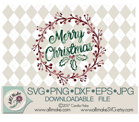 Download Free Svg File Merry Christmas Berry Wreath With Holly Svg Dxf Etsy SVG DXF Cut File