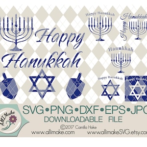 | de fichiers SVG Hanukkah design, 6 fichiers svg, dxf, eps, png, jpg au total pour les machines de découpe Cricut et Silhouette