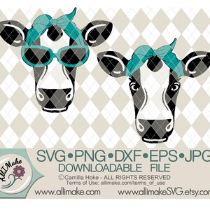 SVG File | Cow with Bandana and Sunglasses svg, dxf, eps, png, jpg files for Cricut and Silhouette cutting machines