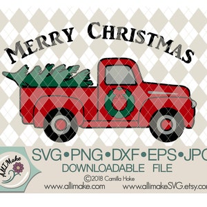 SVG File | Christmas Red Truck with Christmas tree and wreath svg, dxf, eps, png, jpg files for Cricut and Silhouette cutting machines