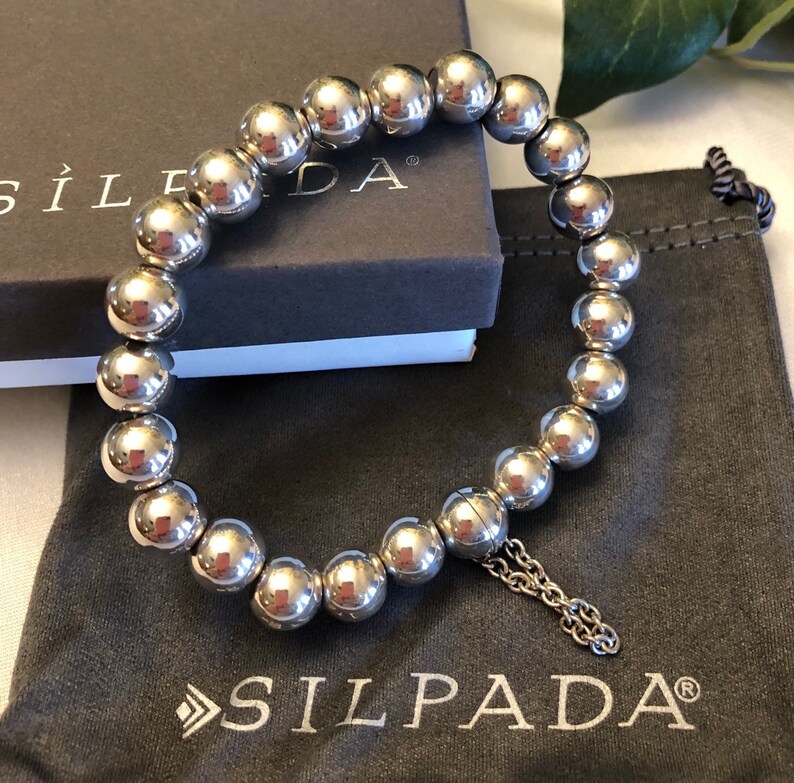 Silpada Magnetic B2899 Rich Abundance 9mm Sterling Silver Bead Bracelet NIB