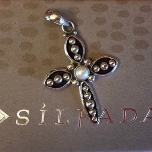 Silpada Sterling Silber & Süßwasserperle und Kreuz Anhänger S0971