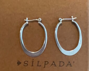 Silpada Oval Sterling Silver ‘Back to Basics’ Classic Hinged Hoop Earrings P1099