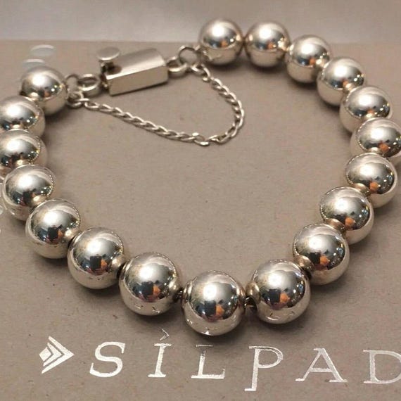 Silpada Silver Sterling 10mm Bead Bracelet With Box Clasp and Safety Chain B0471 Etsy Australia