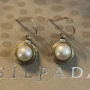 Silpada Sterling Silver ‘Simple’ Pearl Drop Brass Earrings W3406